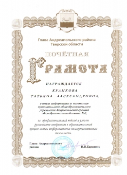 Почётная грамота Главы города Лобня iKuv